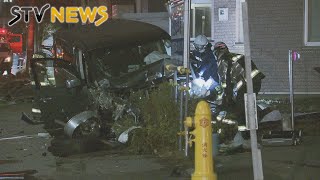 【２０代男女４人病院搬送】札幌の幹線道路で車同士が衝突　電柱に衝突し大破