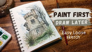 Watercolour and ink sketching || Paint first, Draw later.
