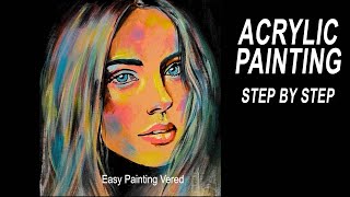 PORTRAIT Painting with Acrylics | How to paint a Colorful Female Face | Step by Step