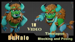 Timelapse 1h blocking, posing a Buffalo Blender with BlockSurfaces addon #blender, #3d, #animation