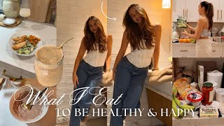 WHAT I EAT IN A DAY TO BE HEALTHY \u0026 HAPPY (high protein realistic tips, recipes \u0026 dessert ideas)