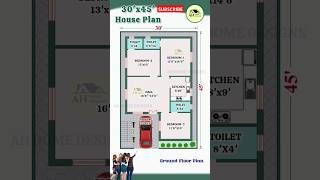 30x45 House Plan, 30*45 3bhk Home Plan, 1350 SFT Home Design, #2dhouseplan #shorts #youtubeshorts