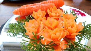 Art In Carrot Rose Flower | Vegetable Carving Garnish | Carrot Food Decoration