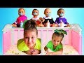 Ruby takes care of Babies! Kids Pretend Play with Baby Dolls Dress Up and Breakfast Feeding video