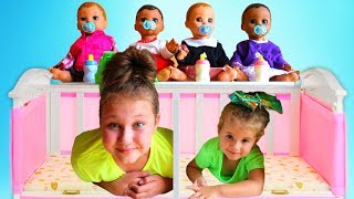 Ruby takes care of Babies! Kids Pretend Play with Baby Dolls Dress Up and Breakfast Feeding video