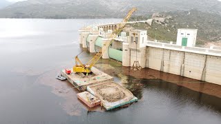 Obra de emergencia para reparar los daños ocasionados por la DANA en la presa de Forata