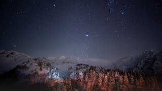 北海道／上富良野町【十勝岳連峰・十勝岳温泉】夕陽と星空タイムラプス4K