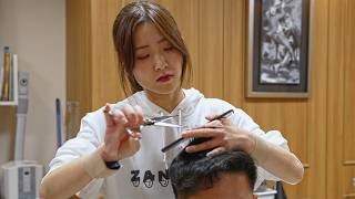 💈(ASMR) Cute Japanese Female Barber Emi Did Amazing Haircut, Shave, Shampoo \u0026 Massage