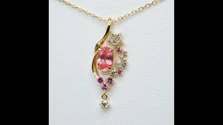 ロードクロサイト ピンクサファイア ダイヤモンドネックレス RHC 0.53ct SA 0.08ct D 0.08ct 45cm K18YG Rhodochrosite Necklace