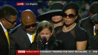 Michael Jackson Memorial - Paris, Michael's Daughter, Gives An Emotional Speech.