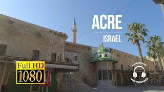 Walk through ancient Acre (Akko), Israel. Narrow streets and market. Сity sounds