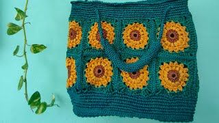 Sunflower granny square crochet bag tutorial. Granny square crochet bag tutorial.কুশিকাটার ব্যাগ