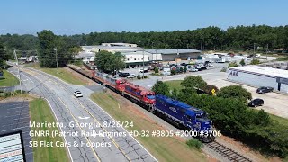 GNRR (Patriot Rail) Engines #D-32 #3805 #2000 #9706 SB Flats \u0026 Hoppers Marietta, Georgia 8/26/24