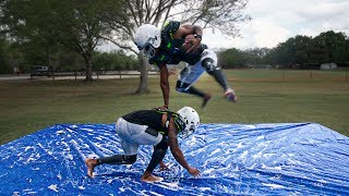 PLAYING TACKLE FOOTBALL ON A SLIP AND SLIDE PT. 2