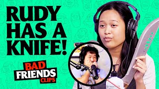 Rudy Brings A Knife To The Studio & Bobby Is Terrified  | Bad Friends Clips