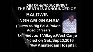 Death Announcement - Baldwin Ingram Graham