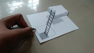 How To Draw 3D optical illusion drawings, with holes and floating cube. #shorts #viralvideo