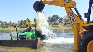 JCB 3dx Eco and John Deere Tractor washing in Betwa River | Washing with Fun