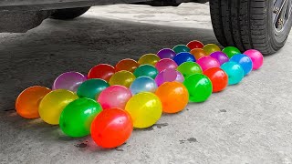 Experiment Car vs 32 Rainbow Water Balloons | Crushing Crunchy & Soft Things by Car |
