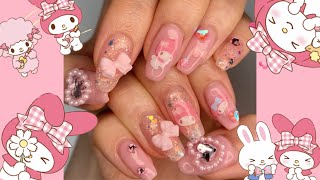 [Nail Art] 마이멜로디 네일 | 다이소 마멜 스티커로 네일하기 | 산리오네일 | My melody nails | sanrio nail art