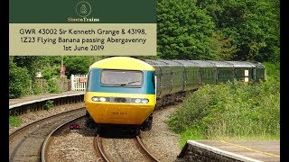 GWR 43002 \u0026 43198, 1Z23 Flying Banana passing Abergavenny (1st June 2019)