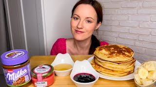 МУКБАНГ БЛИНЫ ДОМАШНИЕ МЕД ОРЕХОВАЯ ПАСТА ВАРЕНЬЕ ФРУКТЫ MUKBANG HOMEMADE PANCAKES HONEY NUT PASTE