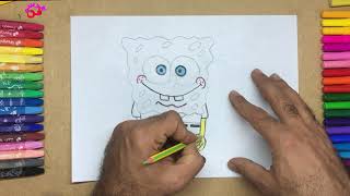 تعليم الرسم للاطفال طريقة رسم سبونج بوب مع التلوين للأطفال خطوة بخطوة - How to drawing spongebob