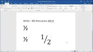 How to type fraction one half (½) in Word