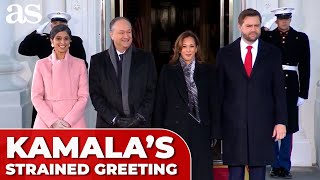 KAMALA'S strained greeting: VP shows visible TENSION meeting JD and USHA VANCEat the WHITE HOUSE