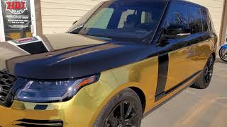 2020 Range Rover wrapped  in GOLD CHROME, top wrapped Gloss Black