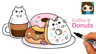How to Draw Coffee & Donuts ☕️🍩 Pusheen