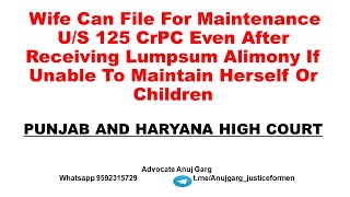 Wife Can File For Maintenance 125 CrPC Even After Receiving Alimony I Punjab and Haryana HC I