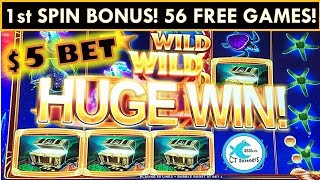 1st SPIN BONUS! $5 BET OCEAN MAGIC SLOT MACHINE - MGM SPRINGFIELD WINNING!