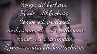 Dil bechara title song lyrics | ar Raisman | Susan Singh rajput | Hatim | audio songs with lyrics |