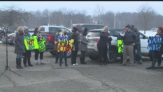 Demonstrators gather at Boardman High School in protest of hair stapling of student