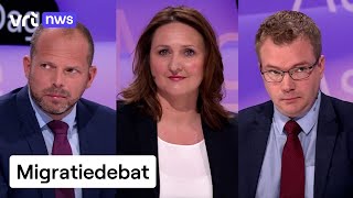 Theo Franken (N-VA), Gwendolyn Rutten (Open VLD) en Klaas Slootmans (Vlaams Belang) in debat