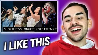 Famous Singers Shortest to LONGEST Note Attempts! | Reaction