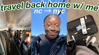 travel with me to go home (nc  → nyc) // pack with me, christmas shopping, flying to nyc