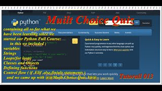 Python Project Example| For Beginners| Tutorial 013| Multi Choice Quiz with source code