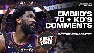Stephen A. vs. Shannon vs. Big Perk 🍿 Joel Embiid's 70 PTS & KD's GOAT debate comments! | First Take
