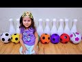 Learning Colors and Playing Giant Bowling Pin Toy with Soccer Ball for Toddlers