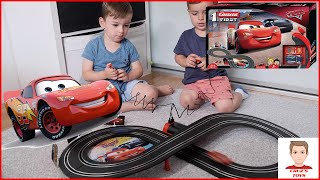 Lightning McQueen \u0026 Jackson Storm Cars Race | Carrera First Slot Car Unboxing!