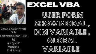 Lesson 48 Excel Vba User Form Show Modal , Dim variable , Global variable