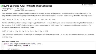 Java Practice It | Exercise7.13: longestSortedSequence | arrays, array basics, condition