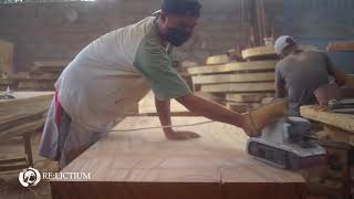 The process of making a slab table from Indonesian suar wood