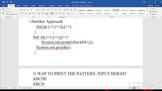 CHARACTER RELATED PATTERN PRINTING IN JAVA