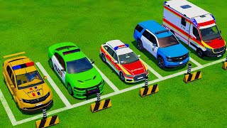 Double Flatbed Trailer Truck vs Speedbumps Train vs Cars / Flatbed Trailer - Farming Simulator 22