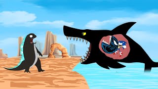 Godzilla vs Shin Godzilla - PAC-MAN: Shark Attack Funny | Godzilla & Shark Movie Cartoon