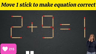 Matchstick Puzzle.Move 1 stick to make equation correct  #matchstickpuzzle #matchstickriddles