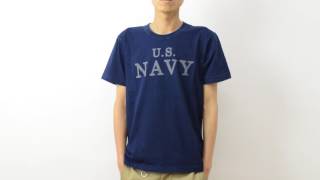 HOUSTON ヒューストン U.S. NAVY プリント インディゴ 半袖 ポケット Tシャツ メンズ ポケT デニム ミリタリー 海軍 ビンテージ ヴィンテージ ボーダー 21130 mv162